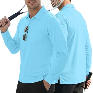 Men's light blue long-sleeved polo shirt with pocket for outdoor tennis and sports