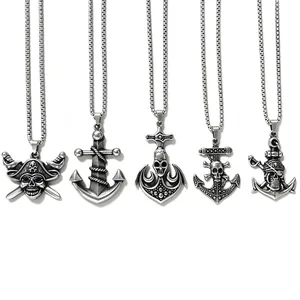 Collana Con Pendente Teschio Pirata Acciaio Inossidabile 316L Spade Incrociate Retro Argento Antico Gioielli Punk Gothic Uomo
