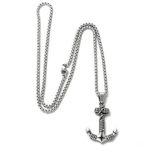 Collana con ciondolo a ancora nautica vintage in acciaio inossidabile con catena box da uomo
