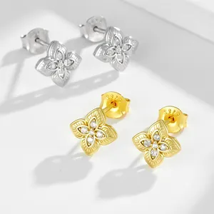 Elegant S925 sterling silver clover stud earrings with sparkling cubic zirconia stones
