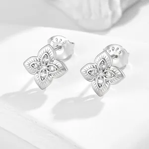 Elegant S925 sterling silver four-leaf clover stud earrings with shimmering zircon accents.