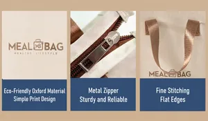 Macro detail views of oxford fabric, sturdy metal zipper, and reinforced handle stitching