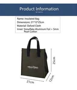 Oxford fabric insulated lunch bag with snowflake aluminum foil lining details