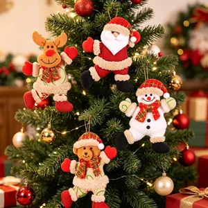 Christmas Tree Hanging Ornaments Fabric Plaid Linen Santa Claus Snowman Reindeer Bear Doll Home Party Decoration Pendant