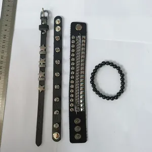 4-piece set of men's punk rivet leather bracelets featuring gothic and hip-hop styling