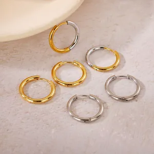 Minimalist Round Hoop Earrings Two-Tone Gold Silver Plated Titanium Steel Hypoallergenic Geometric Ear Buckles For Women