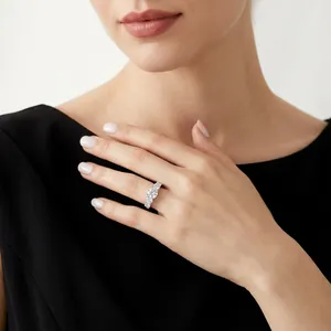 Elegant S925 sterling silver moissanite cluster ring for women shown on a model hand