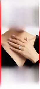 Close-up of an elegant 5 carat moissanite ring in 925 silver showcased on a hand model