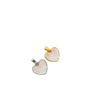 Elegant 18k gold plated heart-shaped DIY jewelry pendants with crushed pink and white crystals