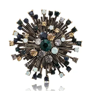 Broche Fleur Solaire Vintage en Alliage de Luxe pour Femme Épingle Incrustée de Strass Scintillants pour Costumes Manteaux Bijoux de Mode