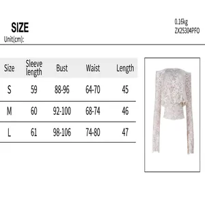 Tableau des tailles détaillé pour haut en dentelle à épaules dénudées et manches longues