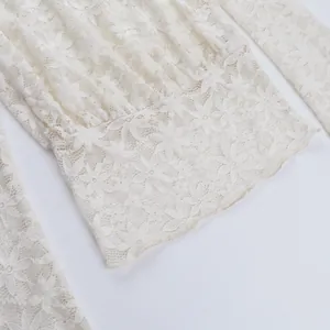 Gros plan détaillé de dentelle florale blanche délicate montrant des motifs transparents