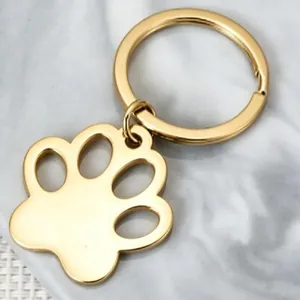 Gold-plated stainless steel dog paw keychain DIY pet tag accessory