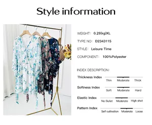 Detail view of 2026 spring/summer leisure printed chiffon belted dresses on a garment rack