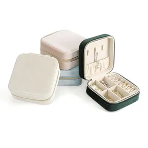 Velvet Jewelry Box Mini Portable Travel Jewelry Organizer Case With Zipper For Rings Earrings Necklaces