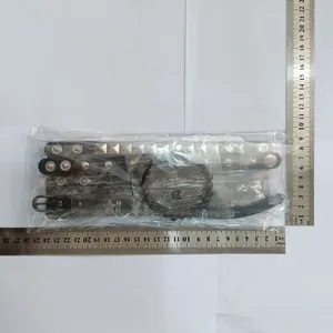 6pcs punk studded leather bracelets set size measurement with rulers in packaging