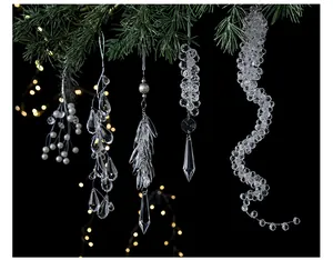 Set of five elegant transparent acrylic crystal icicle ornaments for Christmas tree decor