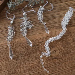 Set of elegant transparent acrylic crystal icicle ornaments for Christmas tree decoration
