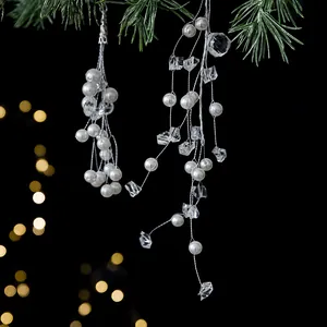 Elegant Christmas hanging ornaments featuring faux pearls and clear acrylic crystals strings