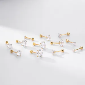 Detailed view of elegant gold-plated S925 silver stud earrings with zirconia stones