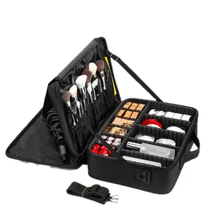 Professional large capacity Oxford cloth makeup case with adjustable dividers and brush slots