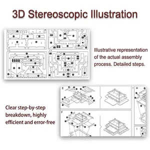 Detailed 3D wooden puzzle assembly manual showing parts and step-by-step instructions.