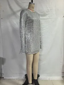 Glamorous silver sequin long sleeve bodycon mini dress for evening party and clubwear