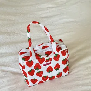 Cute strawberry print large capacity handbag for mother and baby outdoor storage