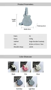 Guitar-shaped women's crossbody bag featuring decorative rivets and multiple color options.