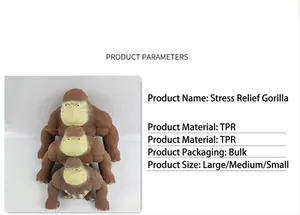 Group of three brown TPR squishy gorilla stress relief toys in large medium and small sizes