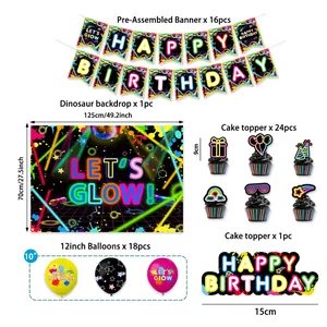 Neon-Glow-Geburtstagsparty-Set mit Banner, Luftballons und Hintergrund für Dekoration