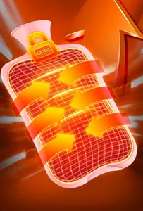 Detail view showing heat retention effect of pink water-filled hand warmer