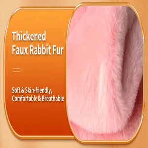 Close-up view showing the soft and thickened pink faux rabbit fur material texture