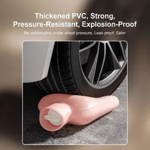 Thickened PVC hot water bottle showing extreme pressure resistance under a car tire.
