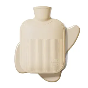 Beige hot water bottle with vertical stripes for hot compress and warming