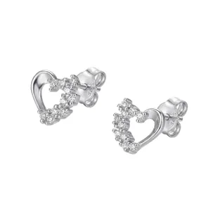 Detailed view of S925 silver heart-shaped stud earrings with sparkling zircon inlay