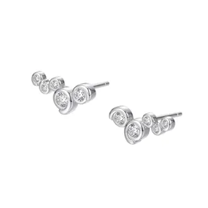 Close-up of S925 sterling silver stud earrings featuring sparkling cubic zirconia stones
