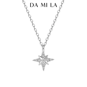 Close-up of S925 sterling silver eight-pointed star pendant necklace with zircon