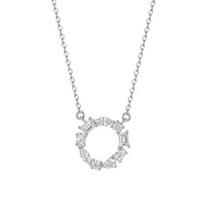 Elegant S925 sterling silver necklace with a circular mixed-cut zirconia stone pendant.