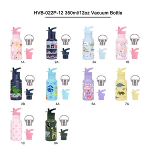350ml stainless steel insulated kids water bottle with dual lids and straw attachment