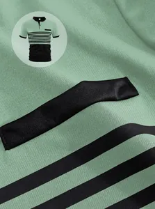 Macro view of breathable pique fabric and striped pattern on casual men's Polo shirt