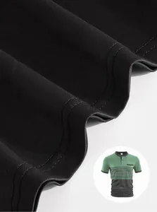 Close-up of high-quality fabric texture and stitching on casual men's polo shirt.