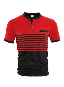 Herren Polohemd in Rot und Schwarz mit Streifen und Brusttasche im Kontrastdesign