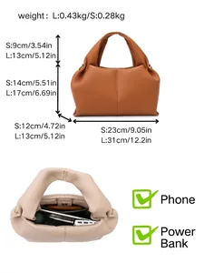 Stylish cloud-shaped women's handbag with size dimensions and capacity display