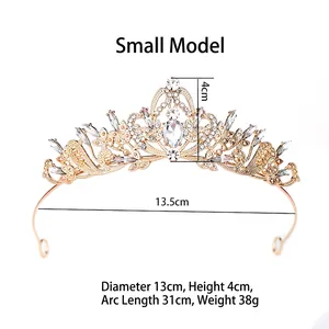 Small golden baroque bridal tiara dimensions showing height 4cm and width 13.5cm