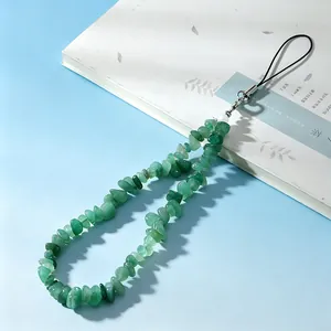 Natural green crystal stone chip phone lanyard and beaded wrist strap for accessories