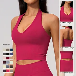 Atmungsaktiver rückenfreier Yoga Sport-BH mit Neckholder und tiefem V-Ausschnitt