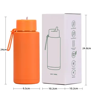 Large 1L orange vacuum insulated stainless steel sports water bottle with box dimensions