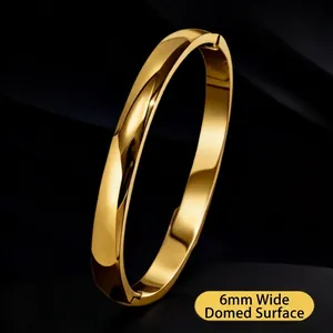 Elegant 6mm wide polished gold titanium steel bangle for women in a luxury SKU view