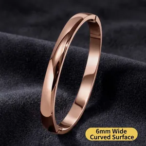 Elegant 6mm wide polished rose gold domed titanium steel bangle bracelet for women